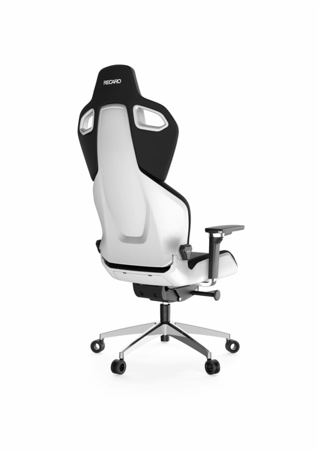 recaro-exo-platinum-black-white-neue-rollen-rueckenansicht-schraeg